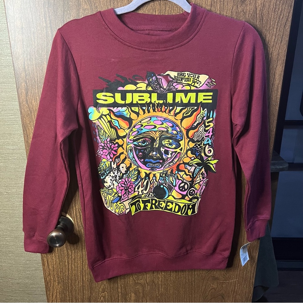 Sublime Maroon Sweatshirt Women's Junior's NWT Cotton Poly Crew Neck Red